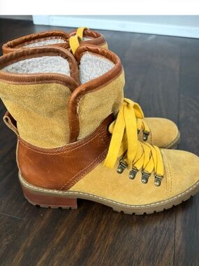 Frye Anise Cognac Suede Leather Hiking Boots Faux Shearling 8.5